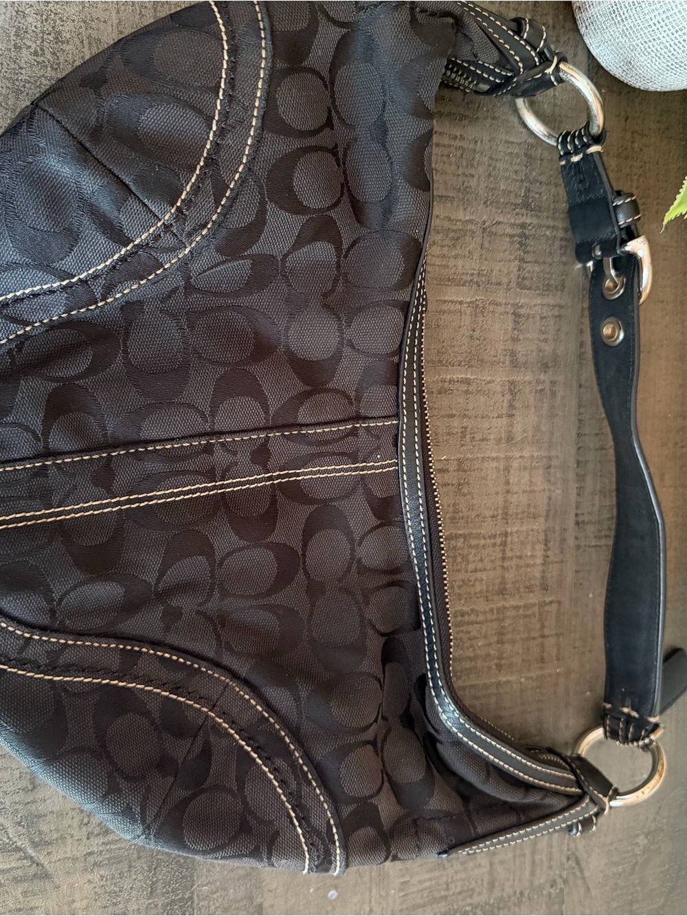 Coach VTG Y2K SoHo Signature Half Moon Hobo Canvas & Black Leather Shoulder Bag - Picture 5 of 11